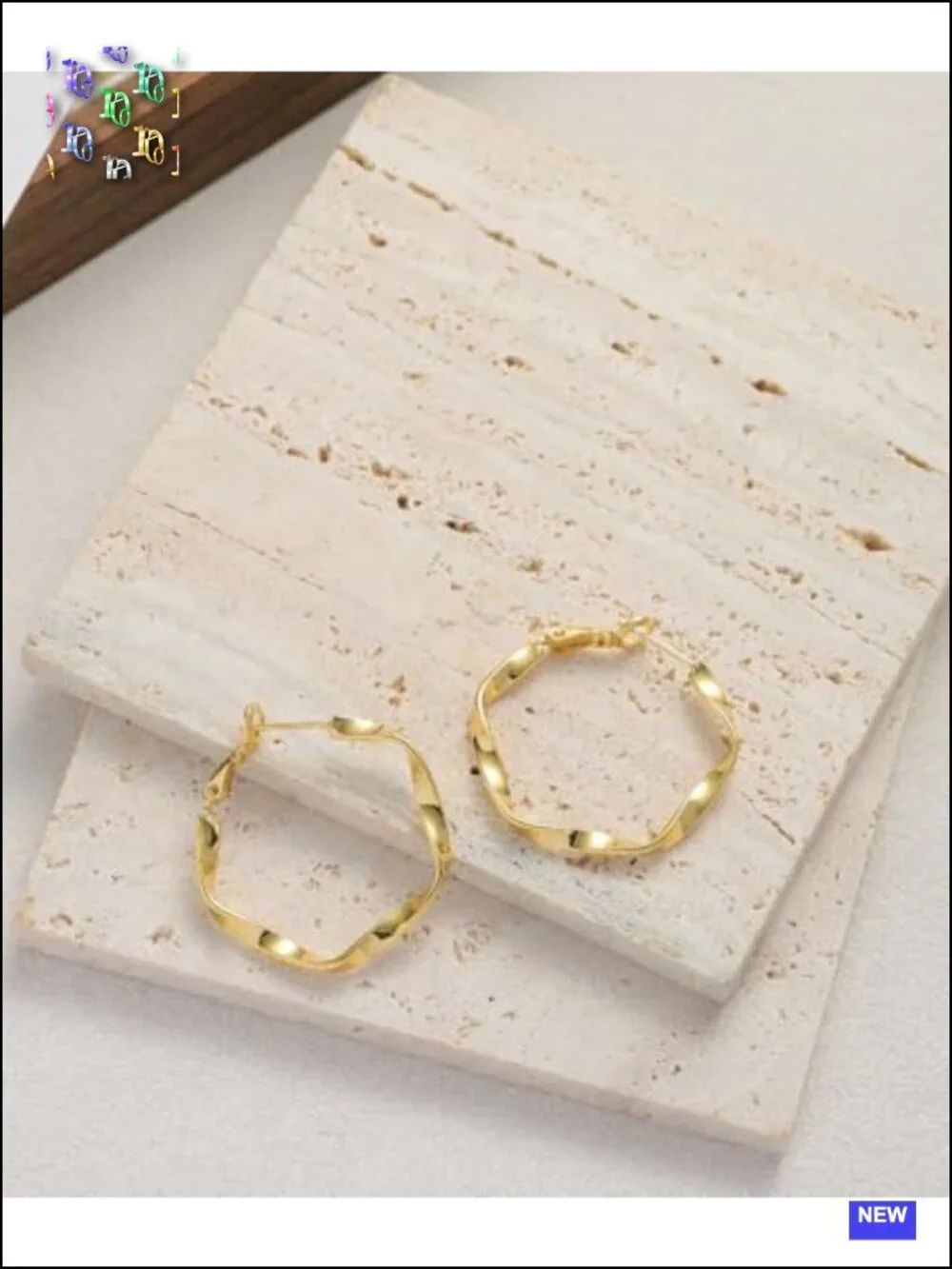 18K Gold Plated Hexagon Wave Spiral Hoop Earrings Lightweight Gift Box